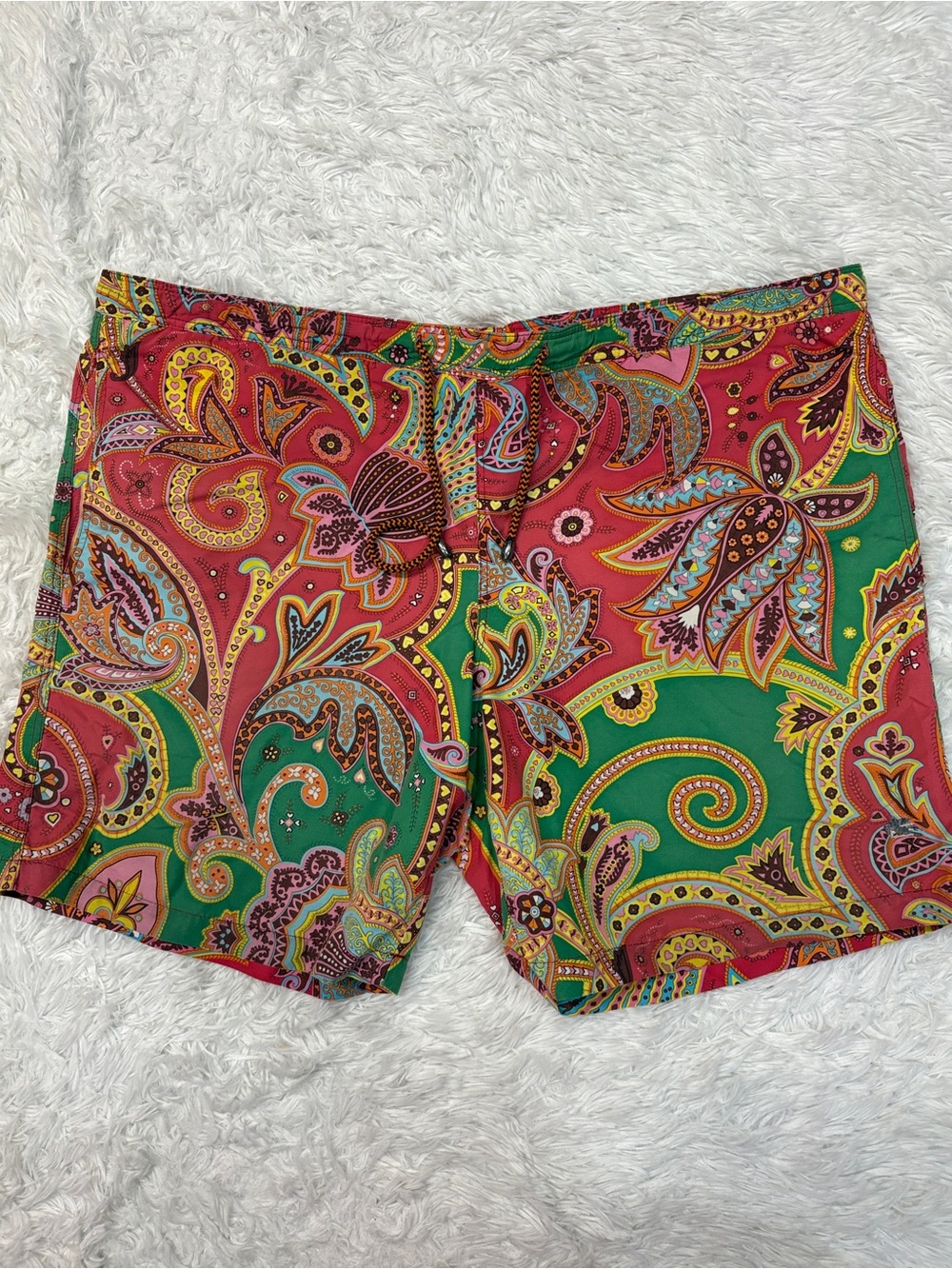 Etro Paisley Printed Swim Trunks Red